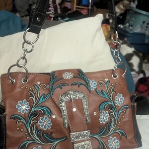 Embroidered Brown and Black Handbag